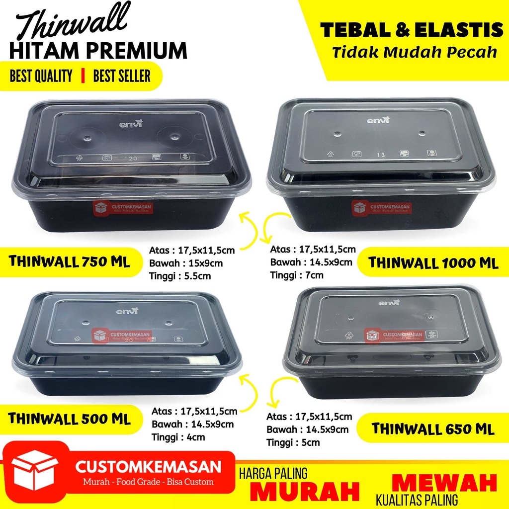 Thinwall Hitam Premium / Wadah plastik / Food Container / Thinwall Special Edition Warna / Lunch Box
