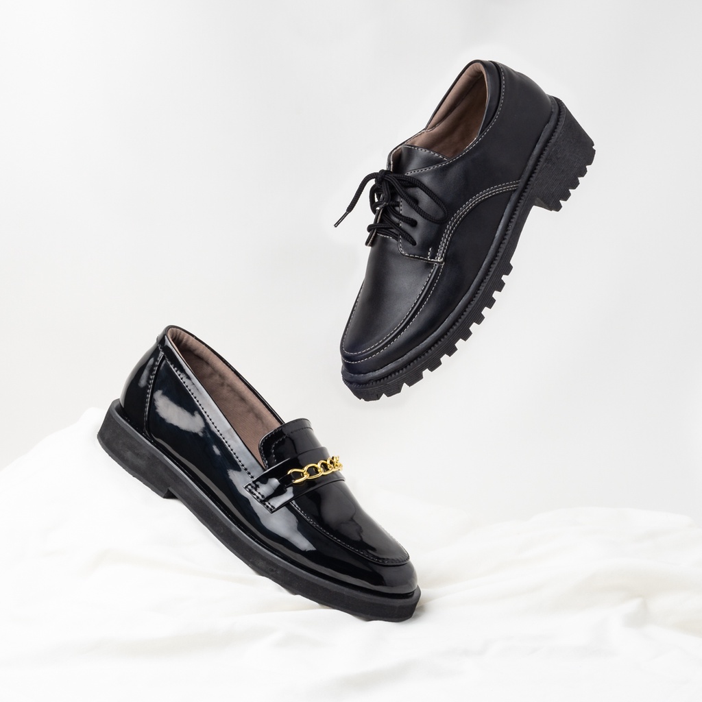 Sepatu Loafers Wanita Big Size / Sepatu Oxford Korean Style / Sepatu Kulit Sintetis Hitam Flat Wanita TINOCHI Rully