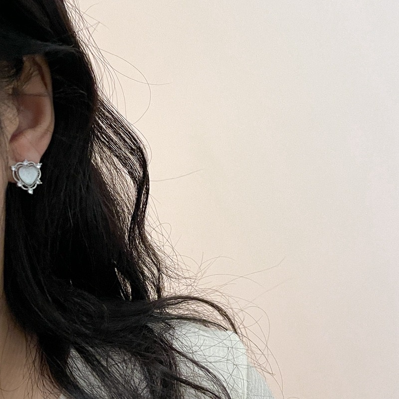 Anting Tusuk Silver Wanita Desain Hati Hias Opal Gaya Korea