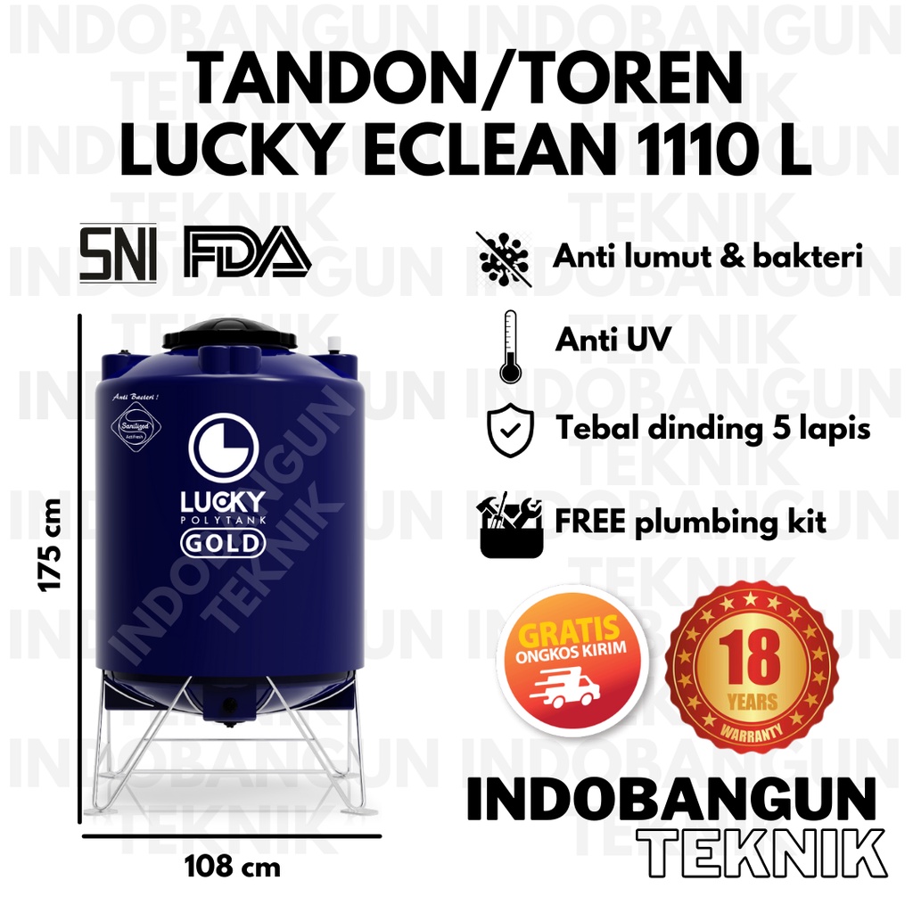 Tandon Toren Tangki Air Lucky Kuras 1000 Liter 1100 Liter Drain Kaki E Clean LPEC 110 Harga Murah Ga