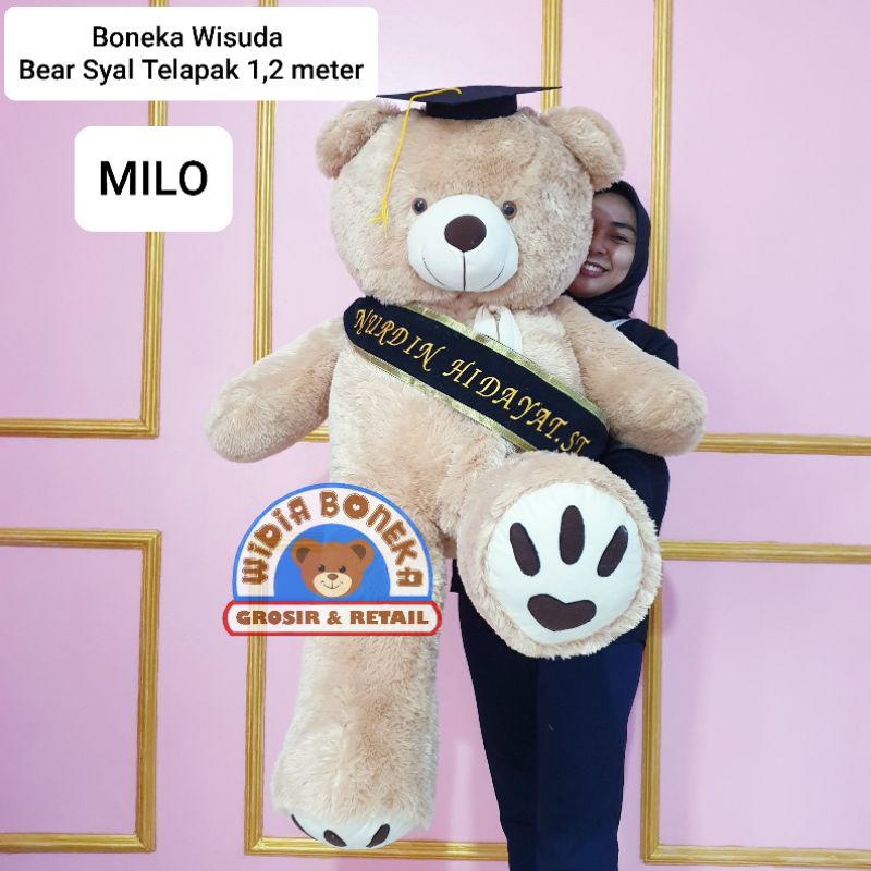 Boneka Wisuda Jumbo Bear Syal Telapak + Slempang Bordir