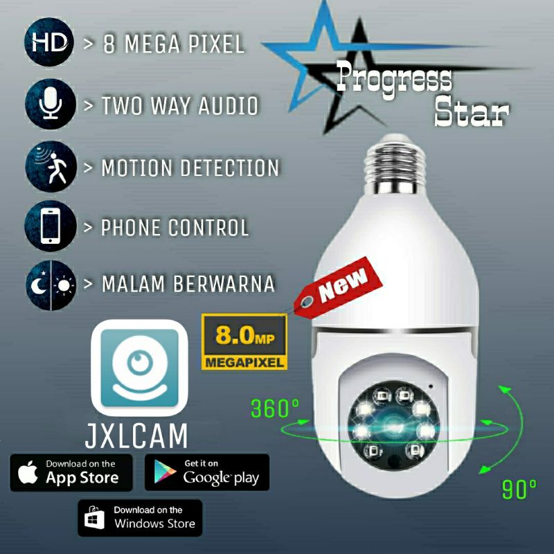 Kamera Cctv Ip Wifi Hd 8MP Ptz 360 Derajat Bentuk Lampu Bohlam