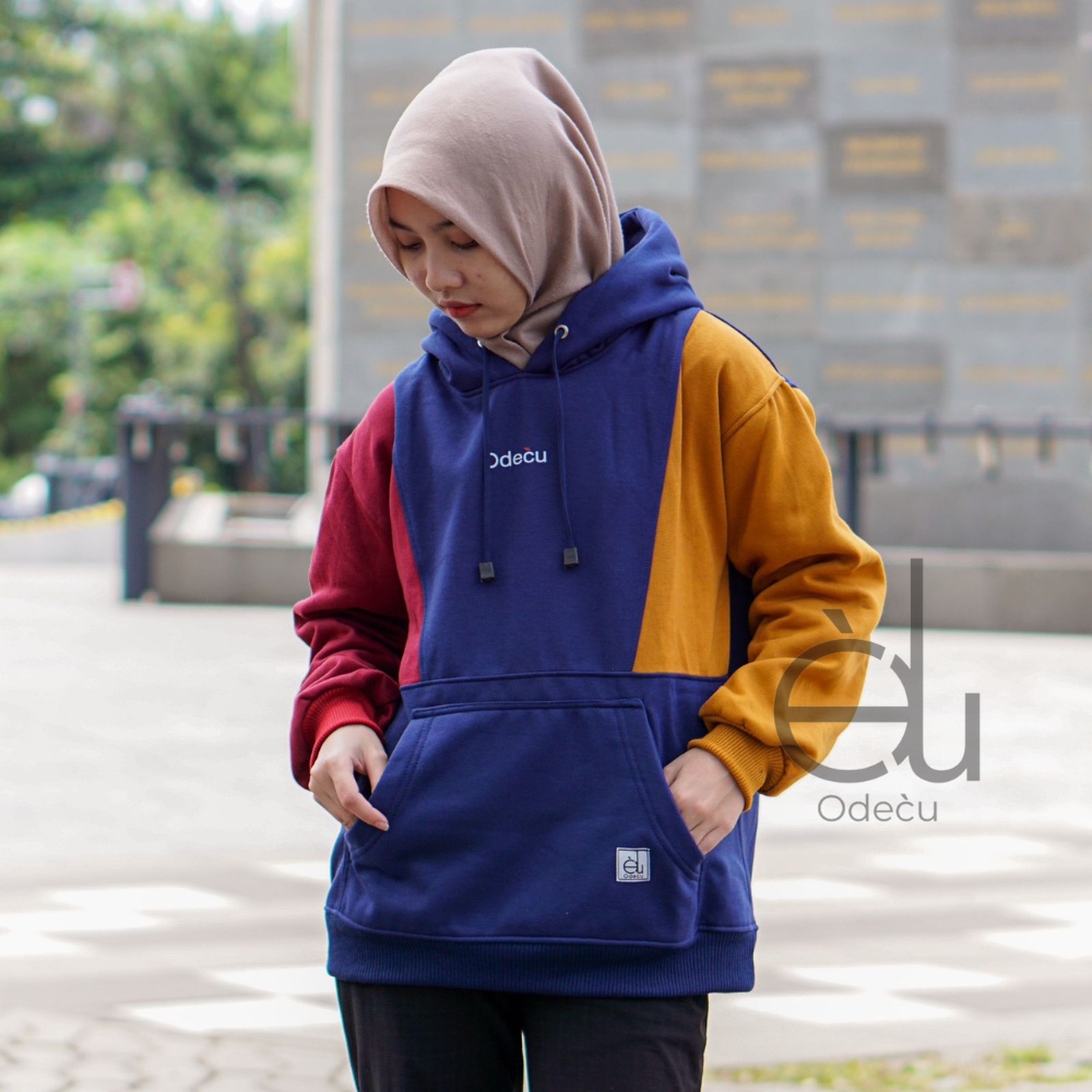 ODECU PREMIUM HOODIE MIX COLOR NMD NAVY MAROON DARK MUSTARD SWEATER OVERSIZE WANITA PRIA