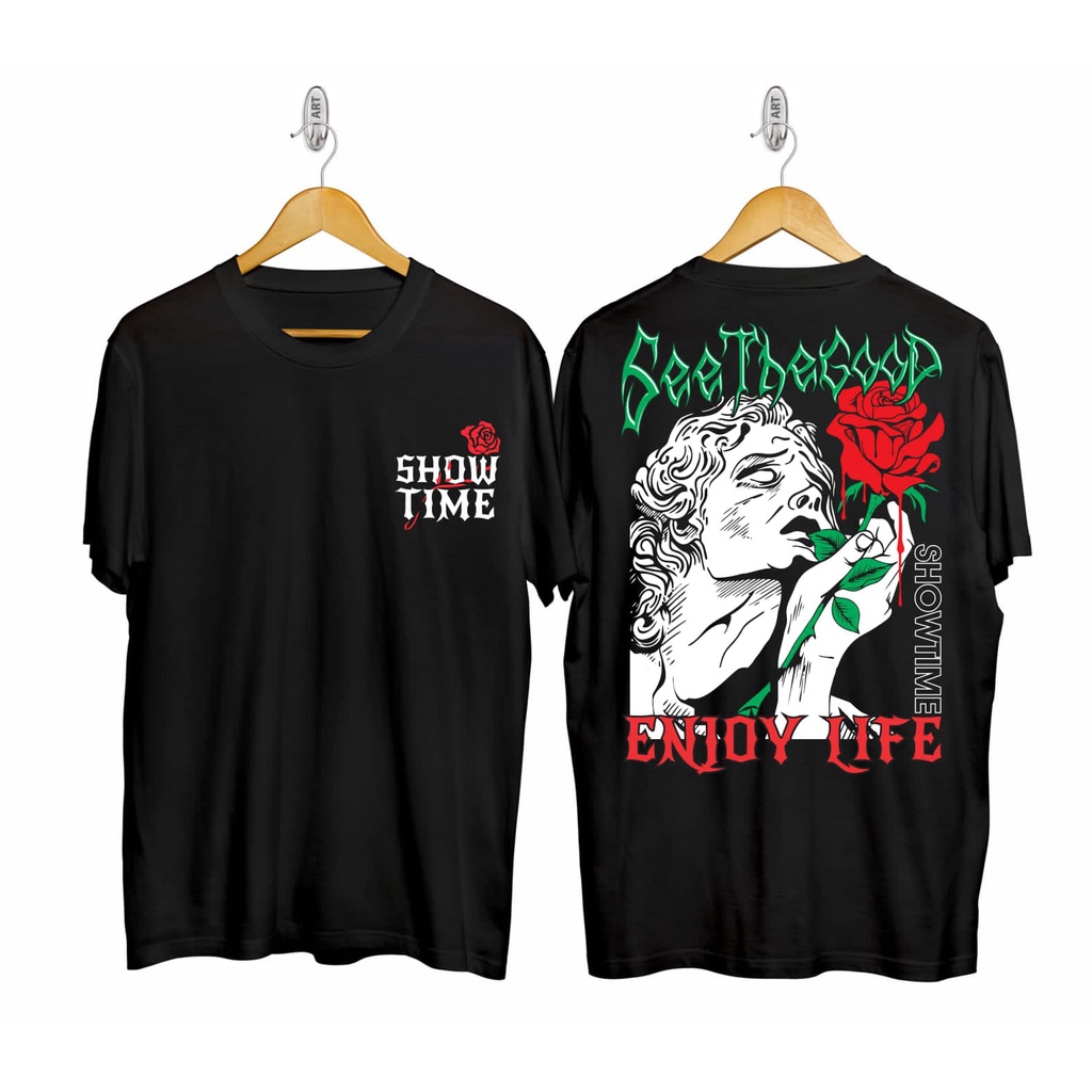 Kaos Tshirt Pria Enjoy Life Hitam Distro Lengan Pendek Motif Sablon Bergambar Keren Baju Kaos Viral Baju kaos anime