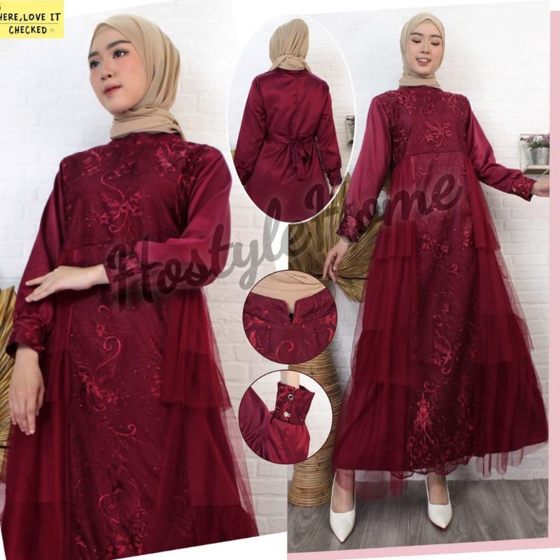 (NEW) LAUNA - Baju Gamis MAXI MAXY Brukat Brokat Mutiara Tile Satin Velvet Remaja Wanita Perempuan I