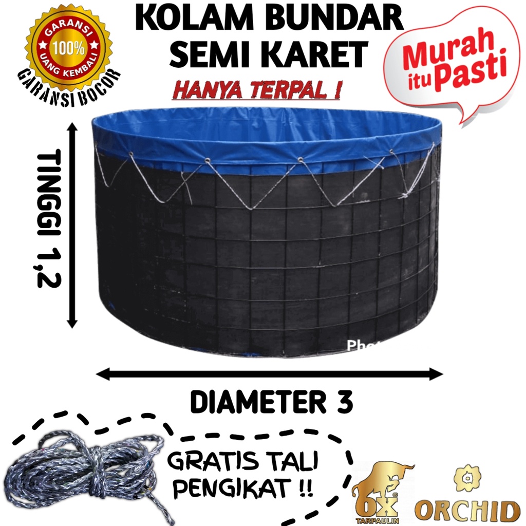 KOLAM TERPAL BULAT D3 x T1,2 ORCHID SEMI KARET BERGARANSI MURAH | TERPAL KOLAM BUNDAR