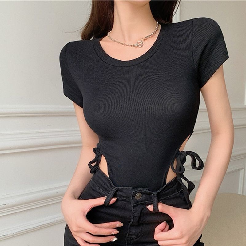 Lengan Pendek T-shirt Wanita In Tide Net Red Hot Girl Top Pakaian 2022 Baru Musim Panas Rasa Desain Tali warna Solid Kemeja