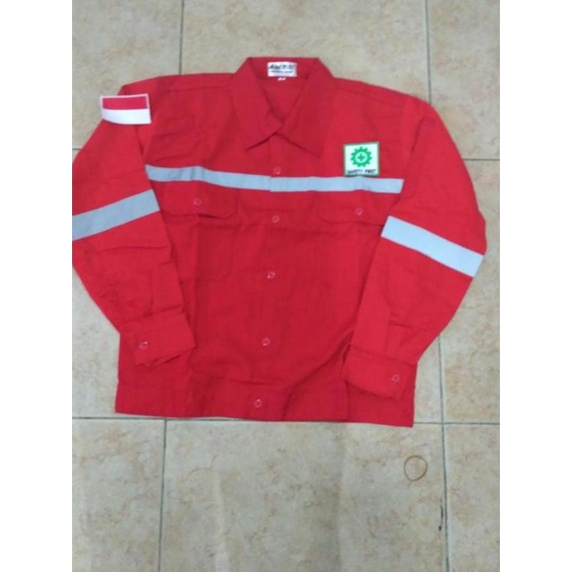 Baju safety atasan lengan panjang+logo k3 dan merah putih