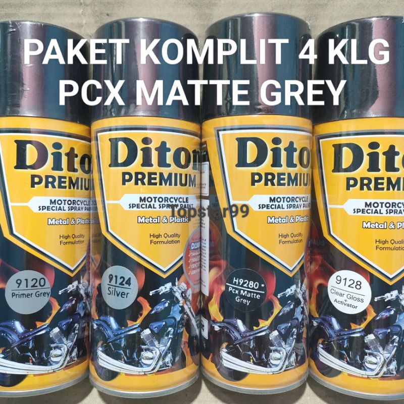 Pilok Cat Diton Premium Paket Lengkap 4 Kaleng Pcx Matte Grey Abu Abu Dof Dop 9280 Primer Grey 9120 Silver 9124 Clear Gloss 9128 400cc Pilox Paketan Cat Semprot Special Spray Paint