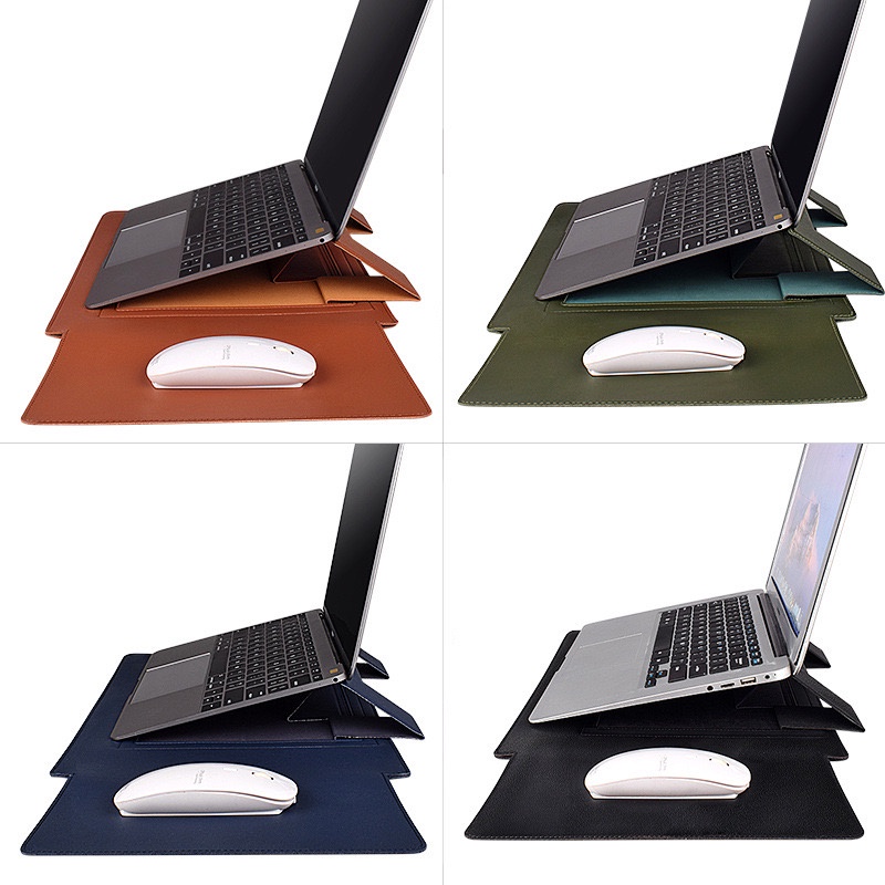 Tas Laptop Kulit Sleeve 15.6/13.3 Inch Macbook Bags 2 in 1 Holder with Mouse Pad Premium Leather Bags Holder Portable