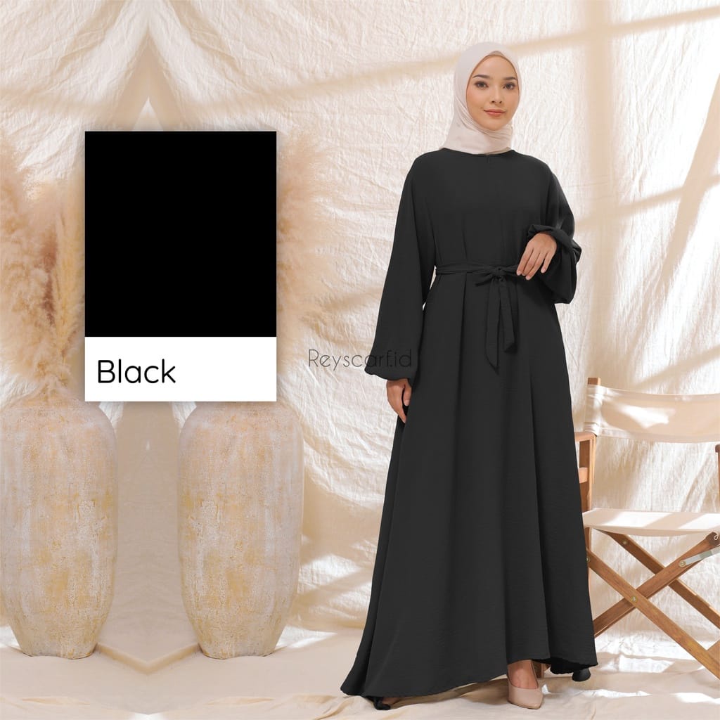 Halwah Dress Muslim Wanita Gamis Tali Pinggang Crinkle Airflow