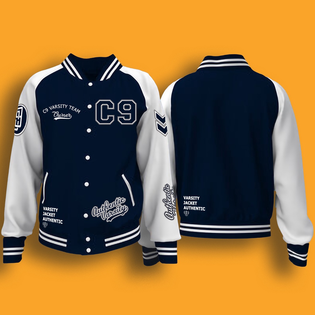 Jaket Baseball Varsity Kancing Motif  Printing Pria