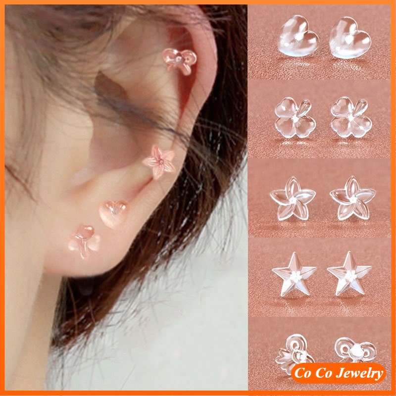 Anting Stud Bahan Karet Resin Transparan Anti Tersumbat Untuk Wanita