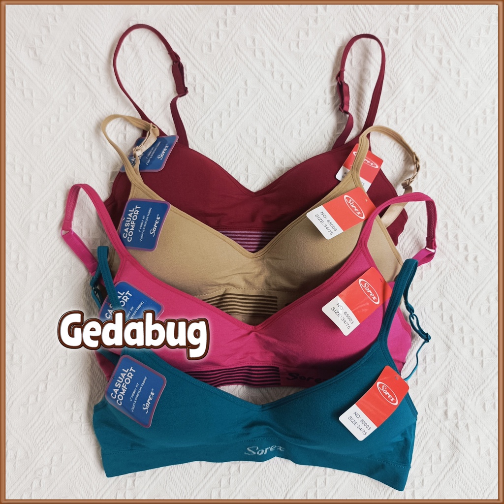 Bra Sorex 65003 Sport | BH Tanpa Kawat Busa Sedang Cup Setara Cup B Casual Comfort Basic | Gedabug