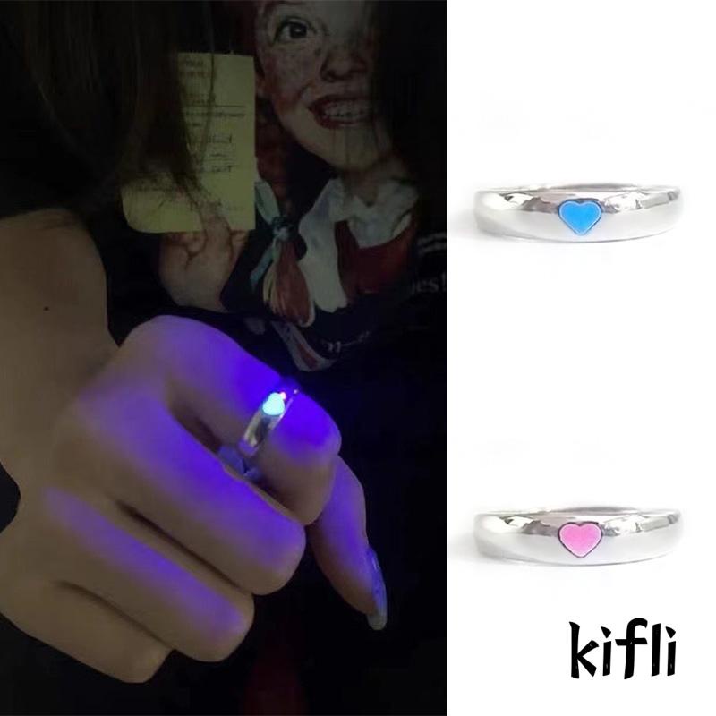 Cincin Model Terbuka Bentuk Hati Luminous Adjustable Untuk Pasangan