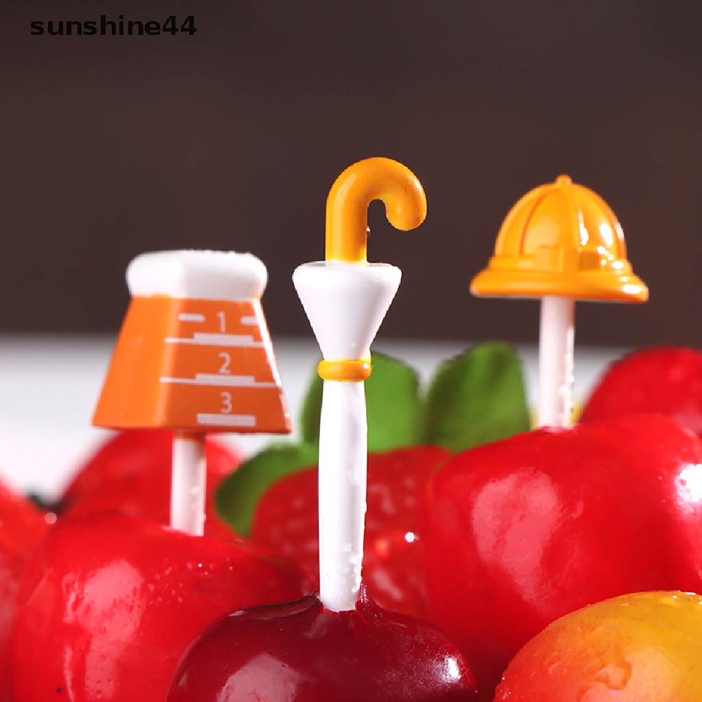 Sunshine 6PCS Garpu Buah Mini Bentuk Payung / Topi Sekolah