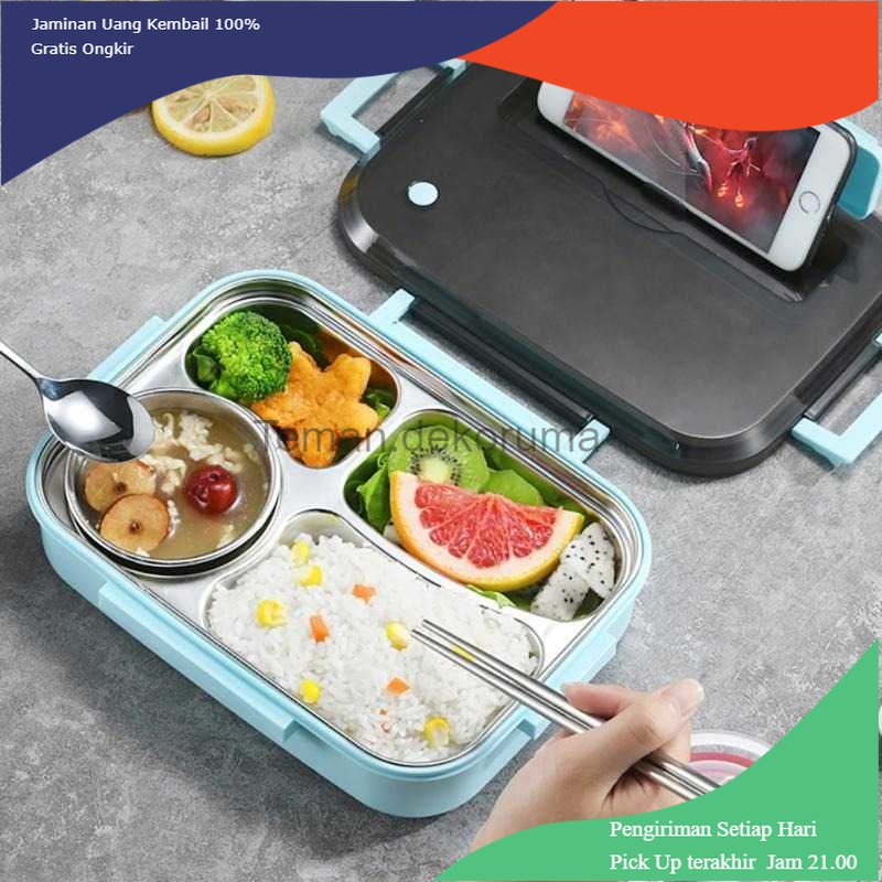 TD - PR UPORS Kotak Makan Anti Tumpah Stainless Steel Lunch Box 4 Grid - UP4