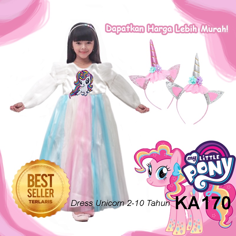 Dress Unicorn Anak Perempuan 4 5 Tahun Gaun Tangan Panjang Anak Baju My Little Pony Terlaris Import Warna Pink Lilac Ungu Muda KA170