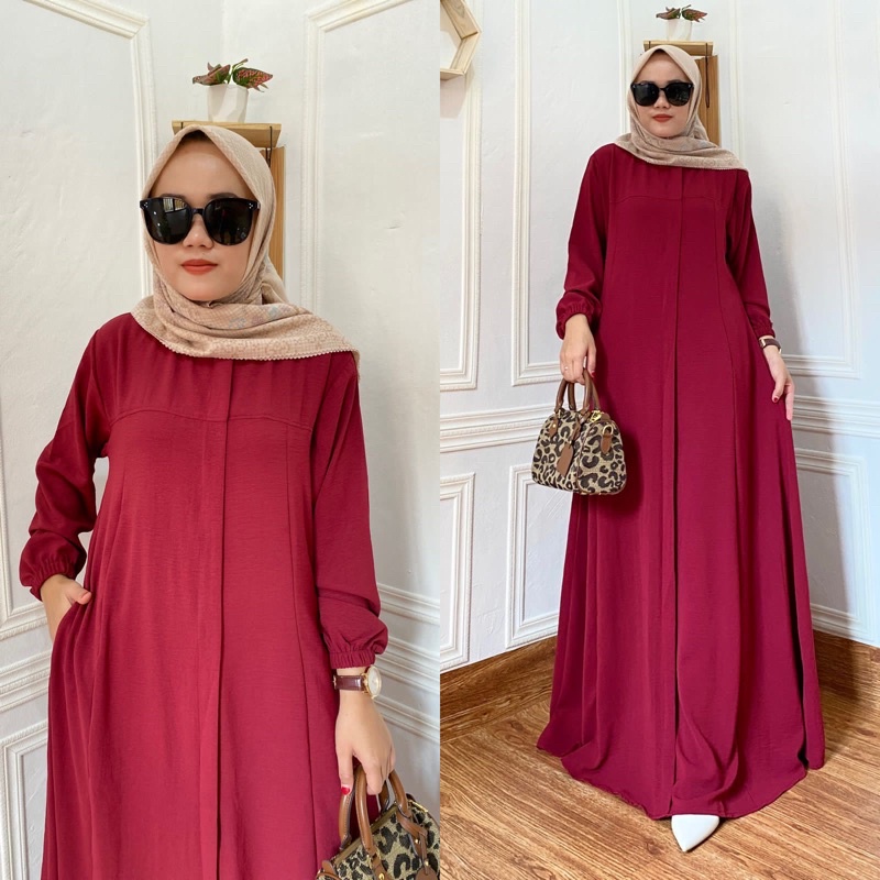 Dress Maryam, Bahan Crinkle airflow premium, LD 120 PB 140 SIZE JUMBO