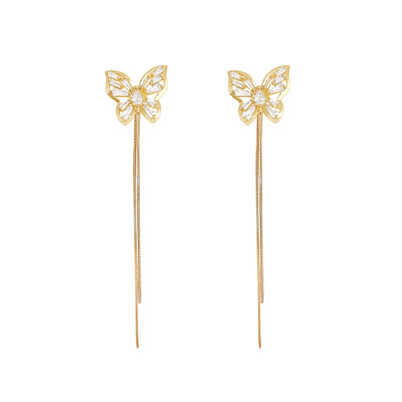 Anting Gantung Panjang Model Kupu-Kupu Dengan Rumbai Bahan Silver 925 Untuk Wanita Butterfly