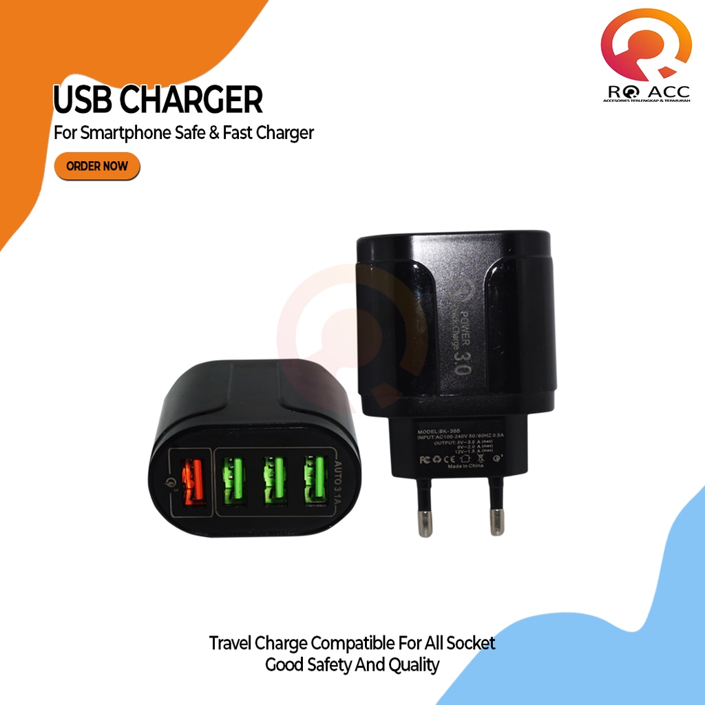 [RO ACC] NVN-PTC09 CHARGER 1SET 4 USB QUALCOMM 3.0 FAST CHARGING ALL TIPE HP