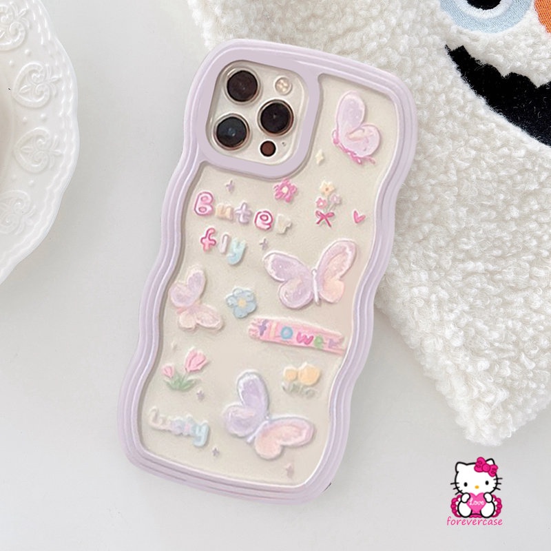 Soft Case TPU Shockproof Motif Kartun Kupu-Kupu Untuk iPhone 11 Pro Max 7Plus 8Plus 12 13 14 Pro Max XR X XS Max 6 7 8 6s 14 Plus SE 2020