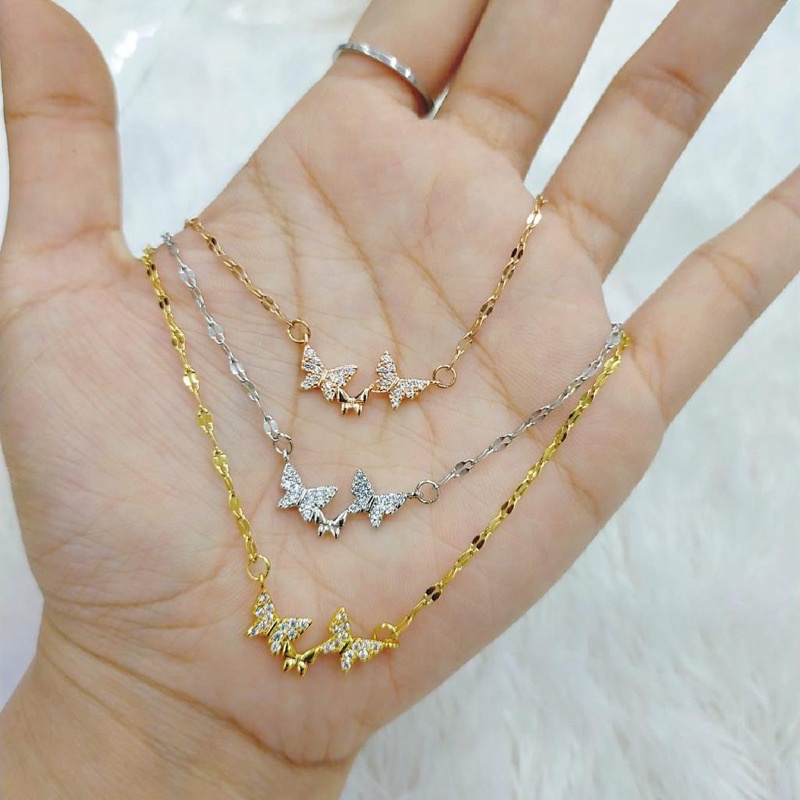 Kalung titanium kupu kupu permata stainless wanita
