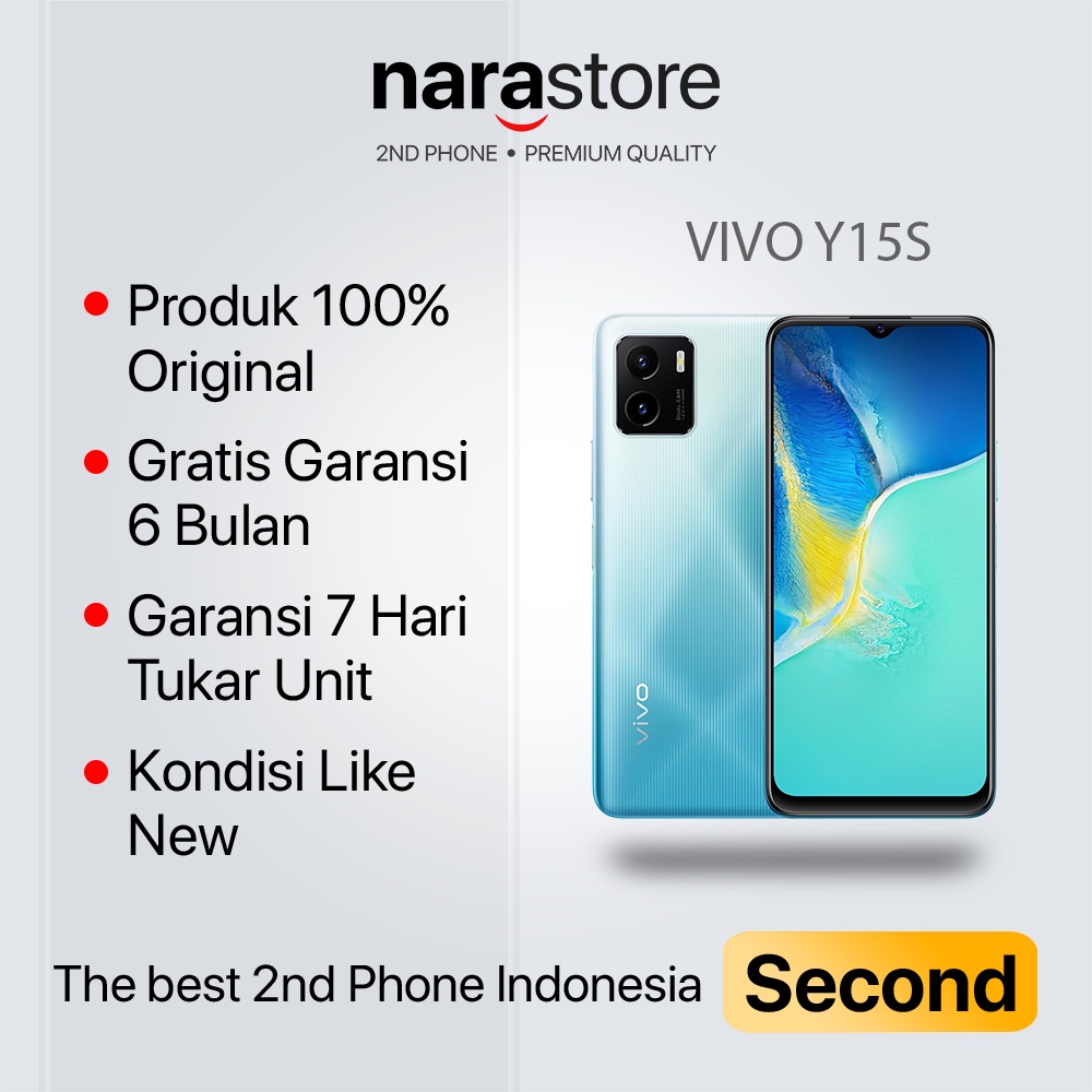 Vivo Y15S 3/32GB Blue, Green - Fullset Original Like New - Second Bekas