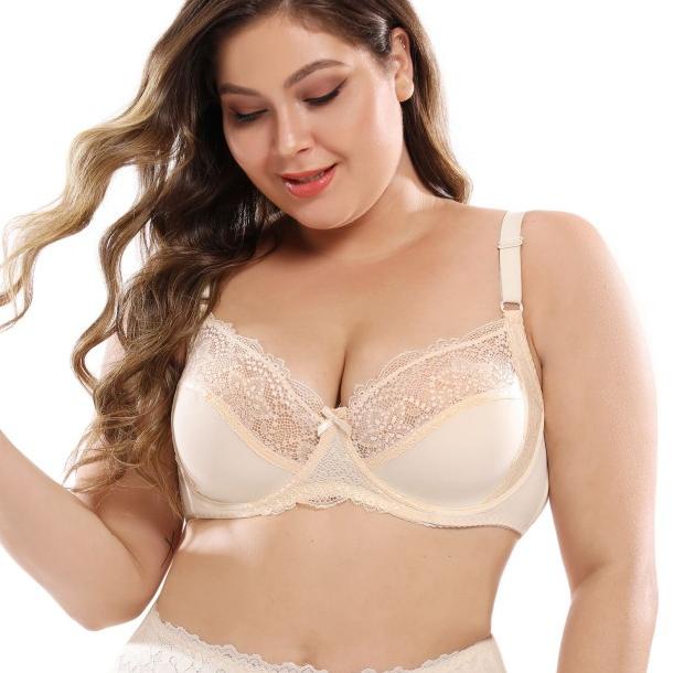 Push Up Bra BH Super Jumbo Brokat Size 40-46 Cup D-DD/E Jumbo #UW 8019 - Krem, 44 Cup D - E