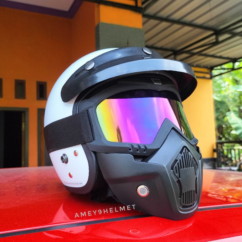 HELM BOGO GOGGLE MASK RETRO DEWASA FULL LEHER SNI