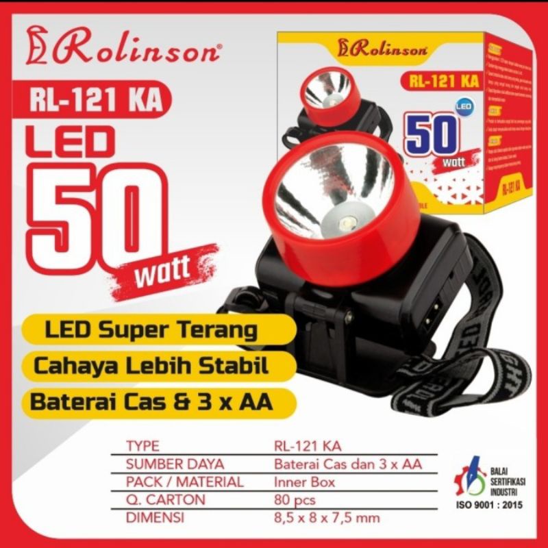 Senter kepala Rolinson RL-121 KA 50watt cas dan baterai