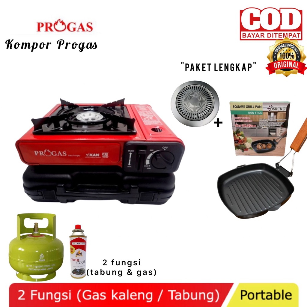 PROGAS KOMPOR PORTABLE 1 TUNGKU / Kompor portable multifungsi gas 3 kg dan gas kaleng / kompor camping serbaguna termurah dan terlaris