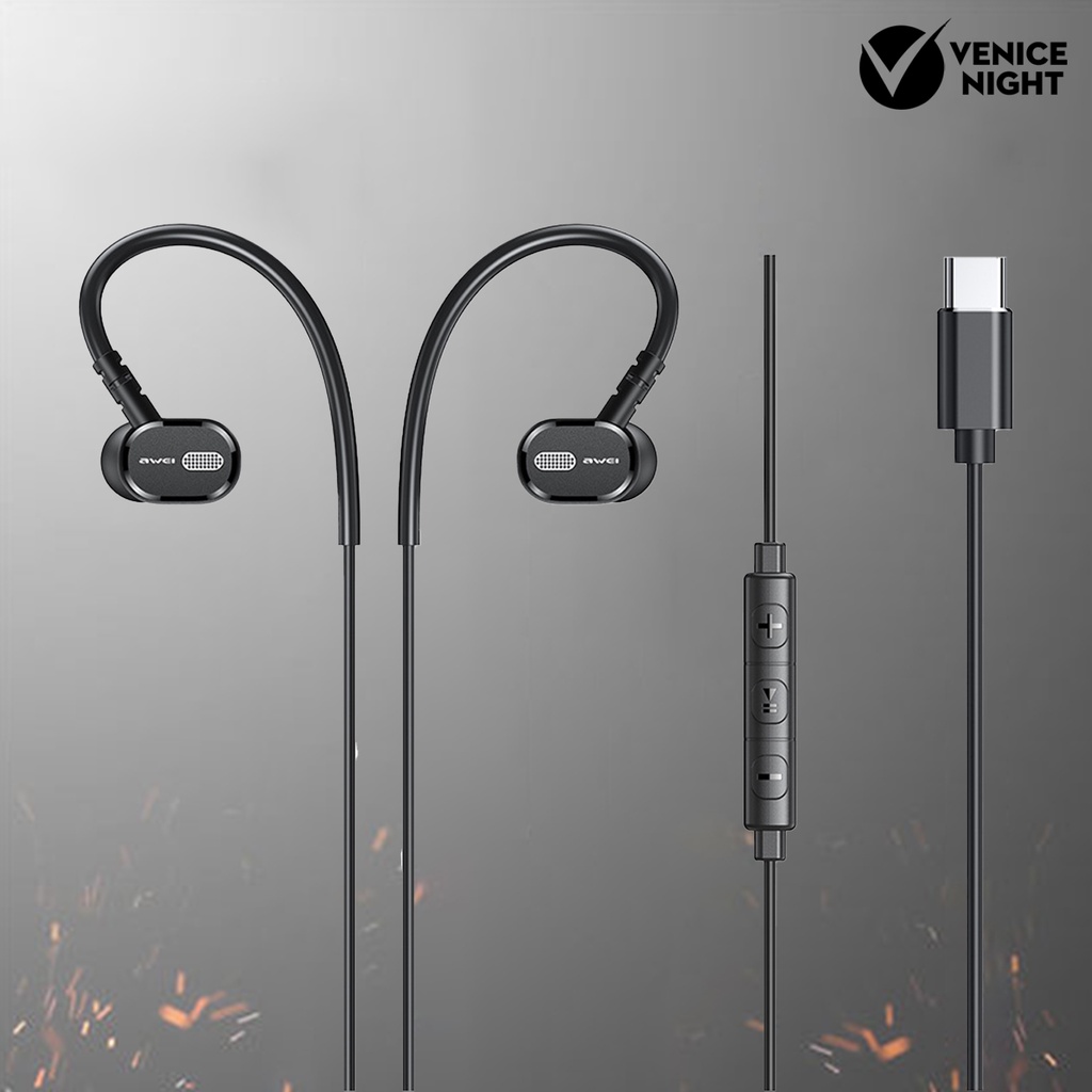 (VNEP) (Berkabel) AWEI TC-6 Earphone Pengurang Kebisingan Ergonomis Mini Stereo In-ear Earbuds dengan Mikrofon untuk Olahraga