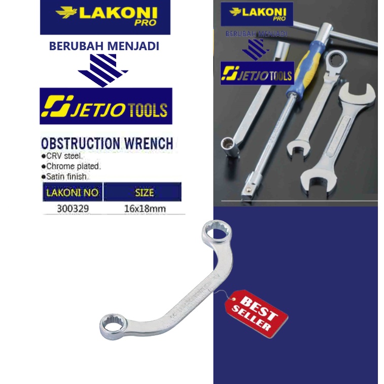 Kunci Ring Bulan / Bengkok / Obstruction Wrench 16x18mm LAKONI PRO 300329