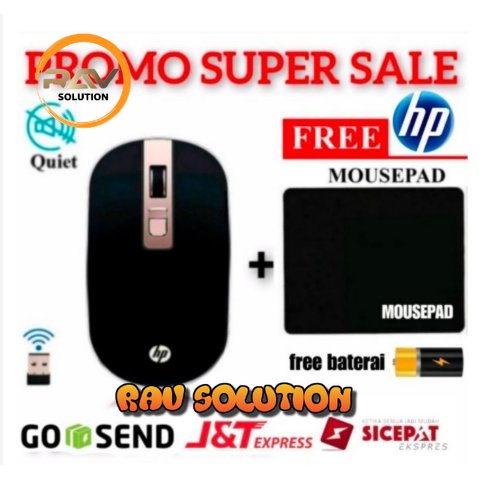 SUPER PROMO Mouse Wireless HP S4000 SIilent Klik+1Mousepad+1AA Bateari  - RAV SOLUTION