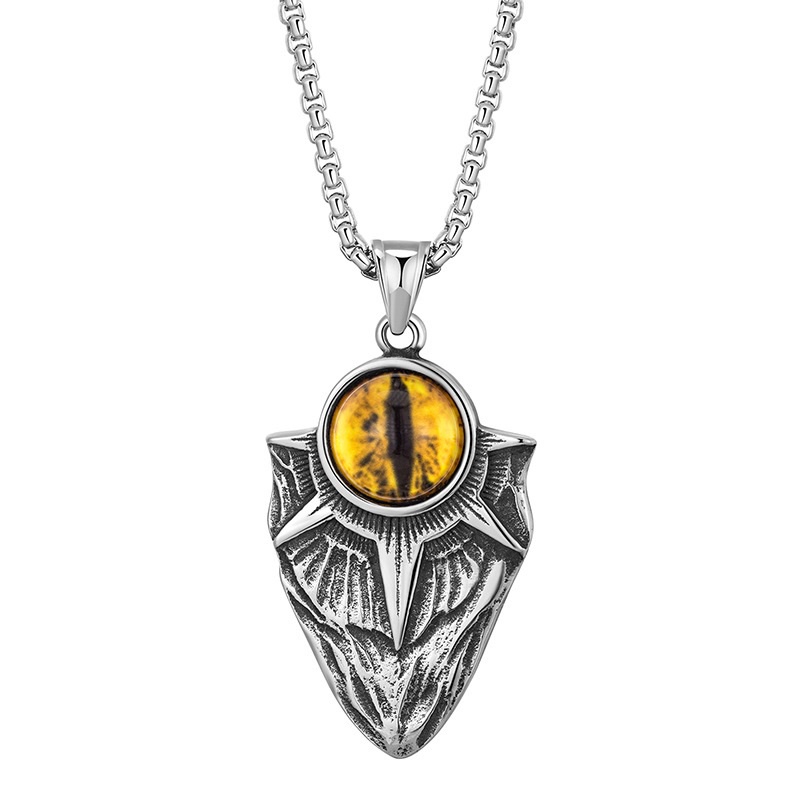 Kalung Liontin Batu Permata Mata Iblis Bahan Stainless Steel Gaya Vintage Hip Hop Untuk Pria