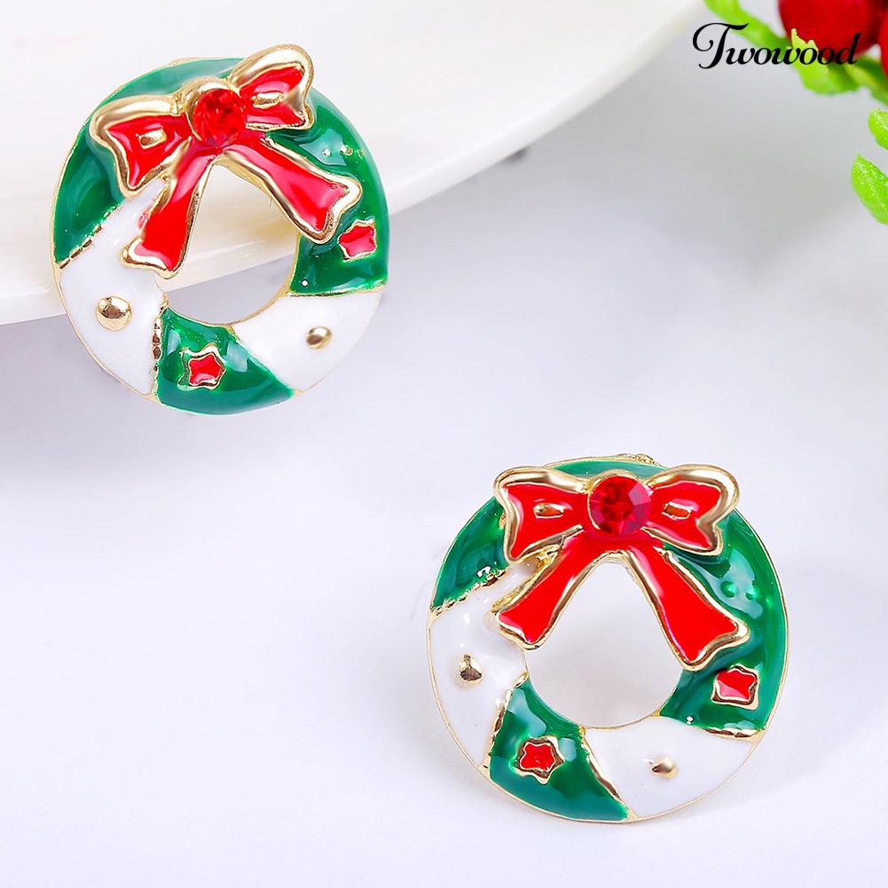 Anting Stud Desain Pohon Natal Bahan Alloy Aksen Berlian Imitasi Untuk Wanita