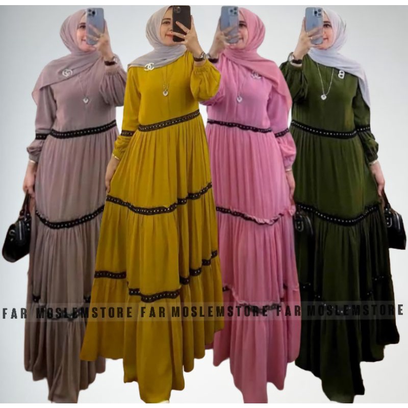 MAHANI DRESS RENDA FULL FURRING/GAMIS TERBARU CERUTY BABYDOLL/PAKAIAN MUSLIM WANITA DEWASA L XL/FAR MOSLEMSTORE