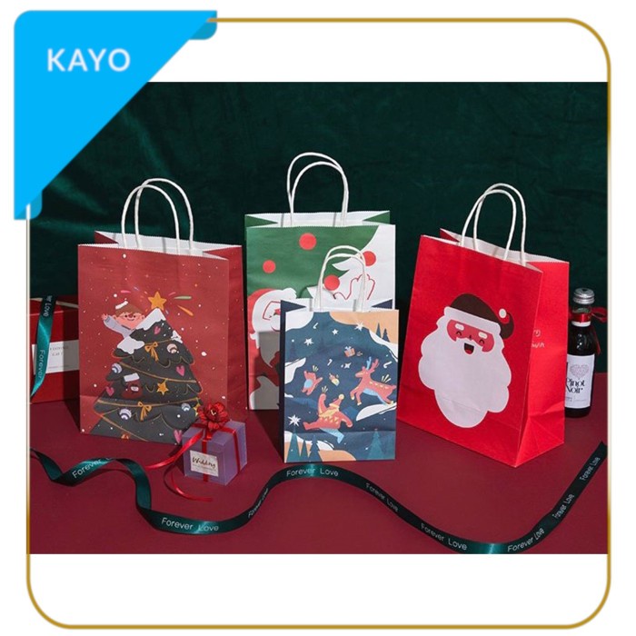 paper bag tema natal, kantong hadiah natal, paper bag souvenir natal