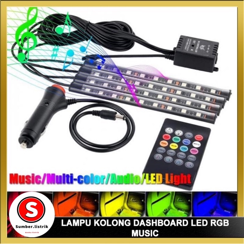 LAMPU KOLONG + Remote + Sensor music Dekorasi Dashboard Mobil 16 Warna DRL RGB