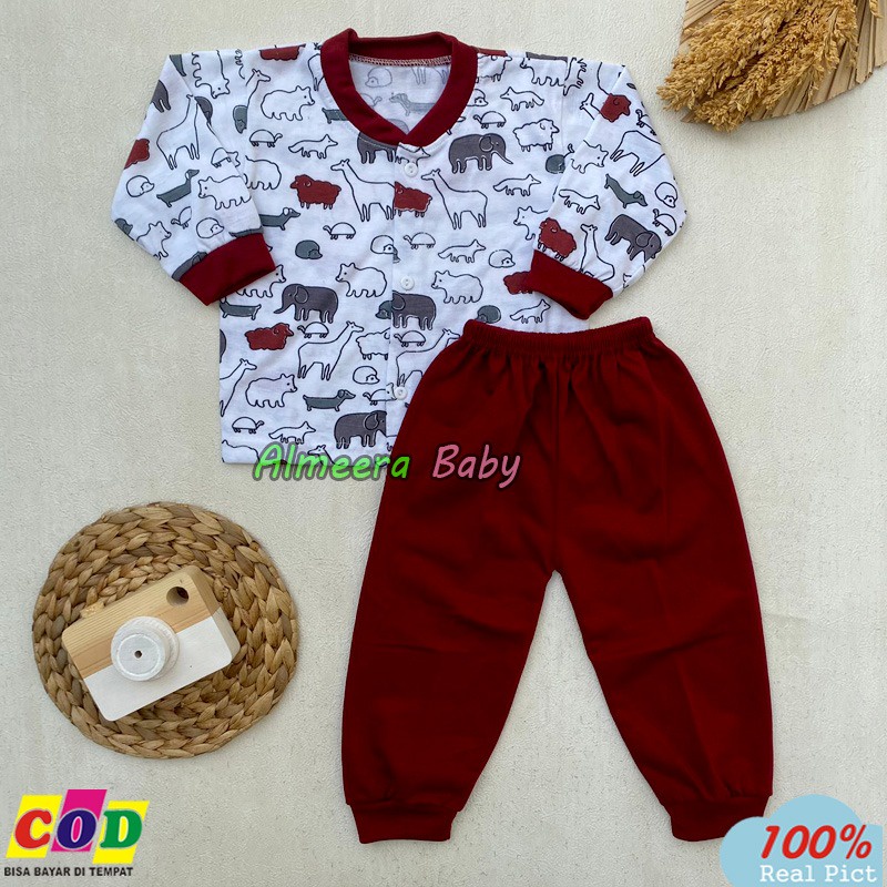 Setelan Baju Bayi Piyama Bayi Lengan Panjang Kancing Depan Usia 3-12 Bulan Almeera Baby and Kids