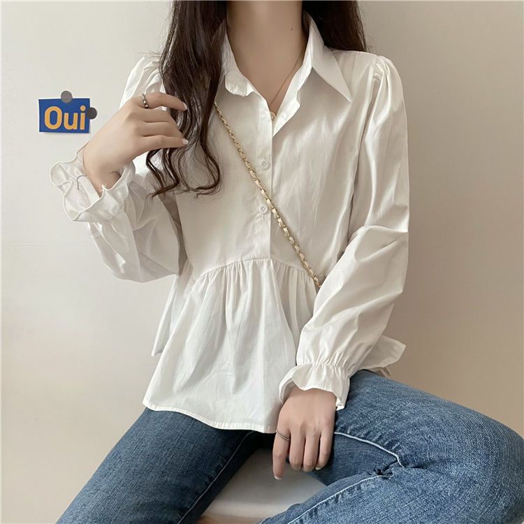 Baju Kemeja Wanita Polos Lengan Panjang Crinkle Casual Top