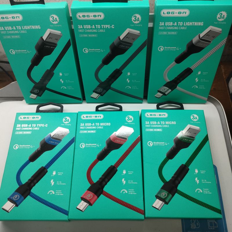 KABEL DATA LOG ON CB69 FAST CHARGING 3A MICRO/TYPE C/IPHONE