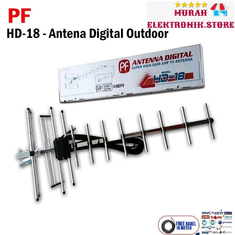 PF HD-18 + Kabel Antena + Antena Luar Digital - PAKET HEMAT