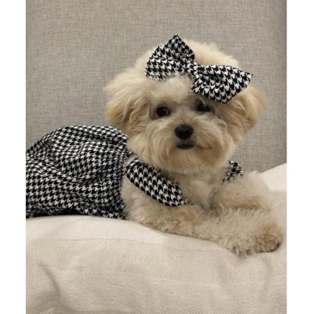 baju anjing poodle jumpsuit houndstooth free pita pawpawsome projects - Hitam, S