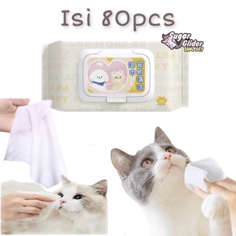 Pet Wipes isi 80pcs Bahan Aman Natural Tissue Tisu Basah Kucing Anjing Pet Tissue Pembersih Noda