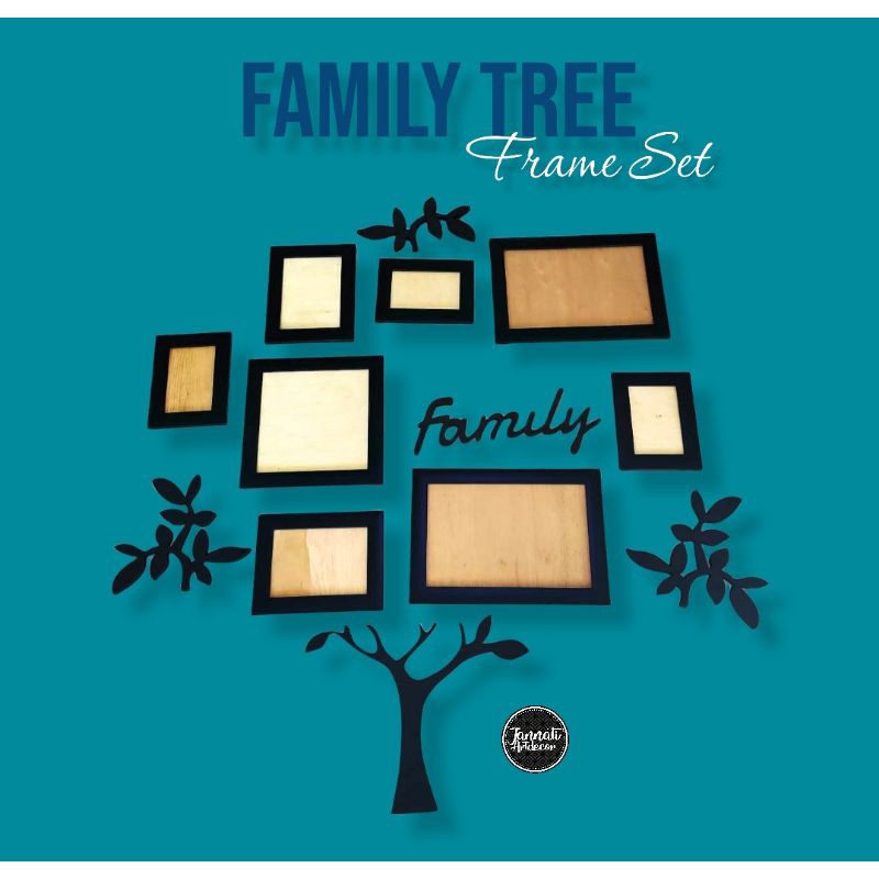 Family Tree Set Pigura / Frame Saja Plus Kaca (isi 8pcs Pigura) tanpa Tulisan Family & Pohon