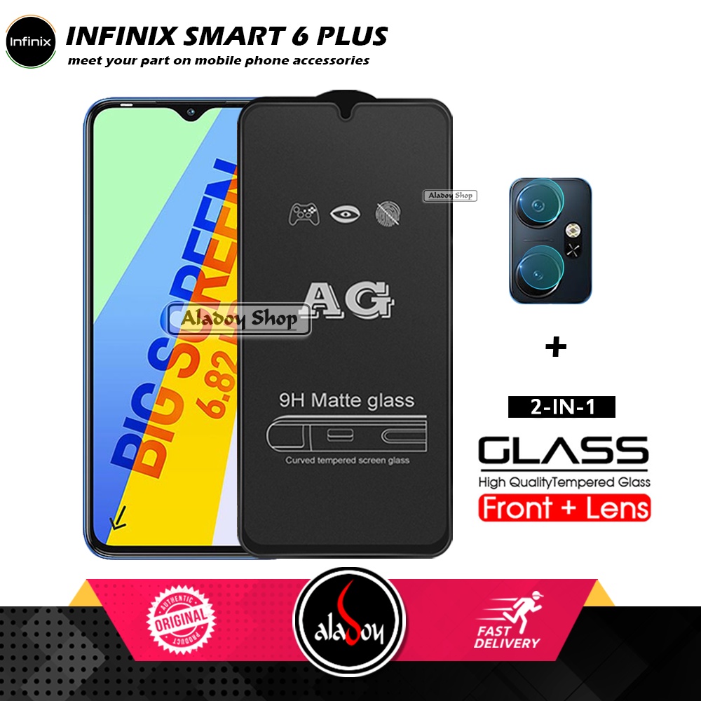 Infinix Smart 6 Plus PAKET 2IN1 Tempered Glass Matte Anti Glare Full Layar dan Tempered Glass Kamera