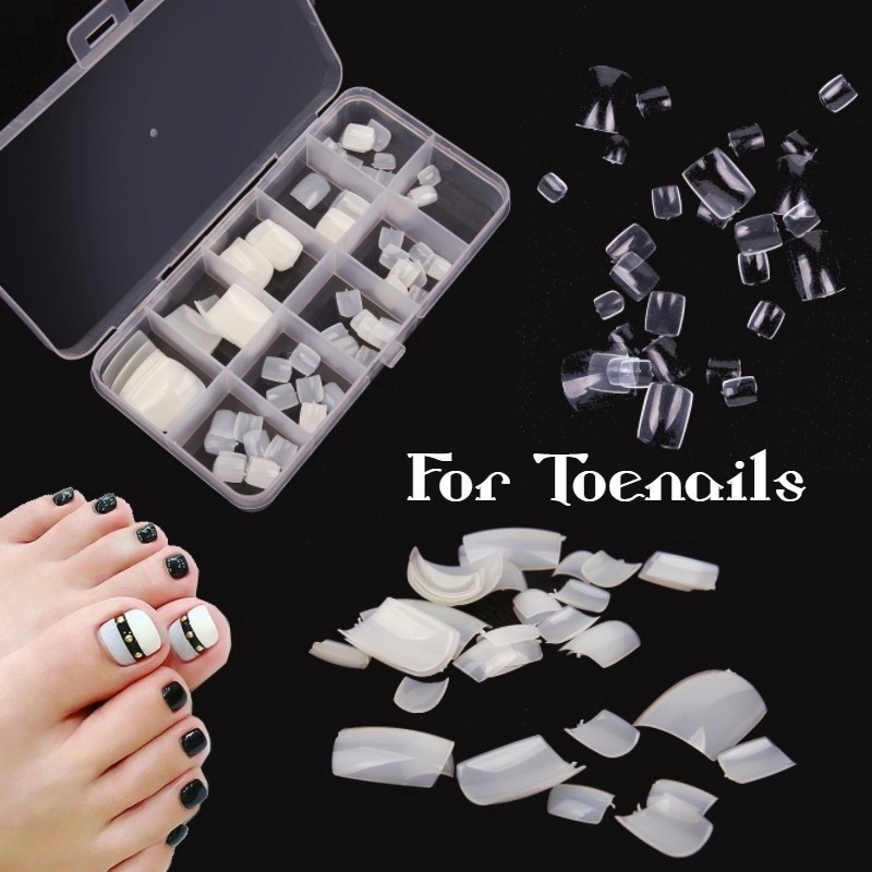 100pcs / Set Kuku Kaki Palsu Akrilik 10 Ukuran Warna Putih Natural Untuk Nail Art UV Gel Manicure