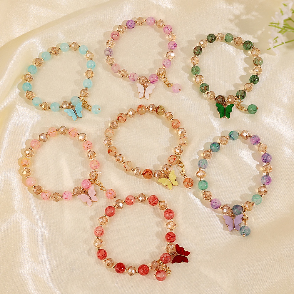 Gelang Liontin Kupu-Kupu Kristal Manik-Manik Warna-Warni Gaya Korea Untuk Wanita Butterfly